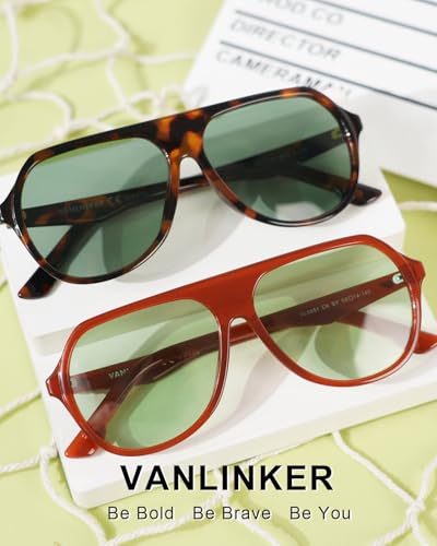 VANLINKER Retro Oversized Polarized Aviator Sunglasses for Women Men Vintage 70s Big Square Aviators VL98514