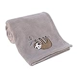 Little Love by NoJo Sloth Let's Hang Out Grey and White Super Soft Plush Baby Blanket with Applique, 30x40 Inch (Pack of 1)