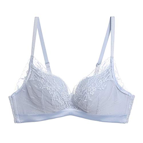 Aimer Women's Lace Demi Wireless Push Up Stress-Free Bra Grey Blue