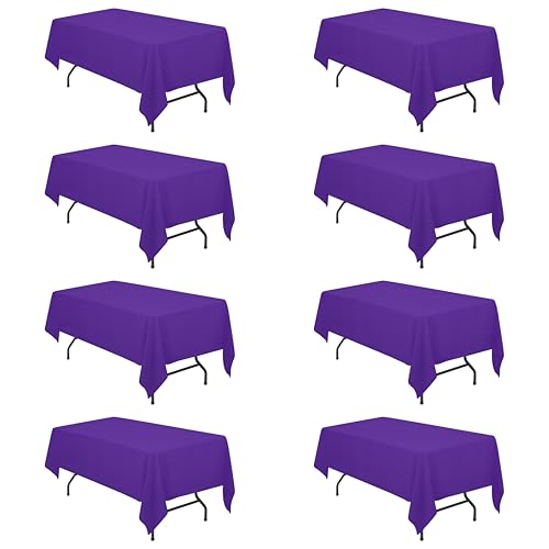 Image of BRILLMAX 8 Pack Purple Tablecloths 60x102 Inch for 6ft Rectangle Tables | 150 GSM Polyester Fabric, 15 inch Standard Drop, Water, Stain & Wrinkle Resistant Cloth Cover for Wedding Reception Banquet Party