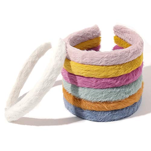 QTMY 7 Pack Faux Fur Winter Headbands for Women,Hair Hoop Accessories Headwear Jewelry