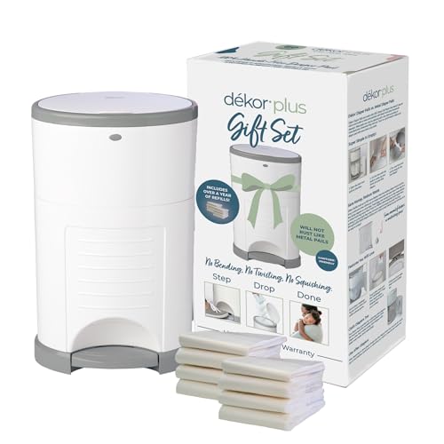 Image of Diaper Dekor Plus Diaper Pail Gift Set – White | Comes with up to a Year's Supply Worth of Diaper Dekor Refills!