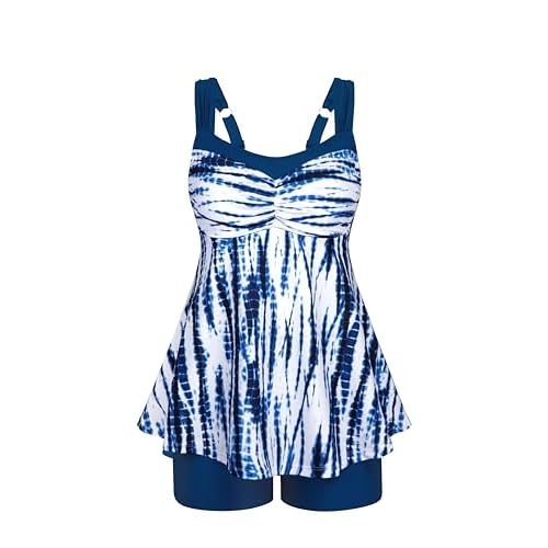 HUSKARY Tankini Swimsuits for Women Tummy Control Two Piece Bathing Suit Flowy Swim Tank Top with Boyshorts Small Black