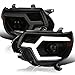 Spec-D Tuning Black Housing Smoke Lens Switchback Sequential LED Signal Bar Projector Headlights Compatible with 2012-2015 Toyota Tacoma Left + Right Pair Headlamps Assembly