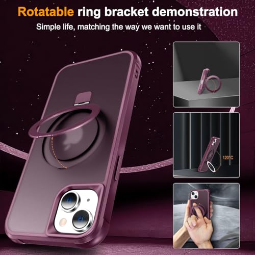 CHAOFEnG Magnetic Compatible with iPhone 15 Case with Stand [Military Grade Drop Tested][Compatible with Magnet] Ring Translucent Slim Hard Back Soft Edge, Wine Red by CHAOFEnG - Used condition - Image 5