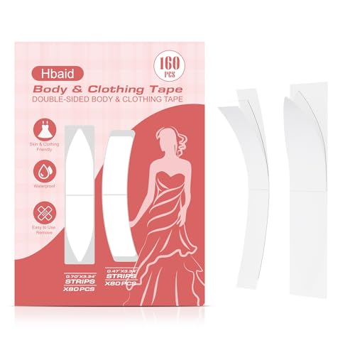 Hbaid Double Sided Body Tape and Clothing Tape(160 Pack) Transparent Fashion Tape for Clothes & Body All-Day Adhesive Strength Two shapes for All Fabric Types and Sensitive Skin