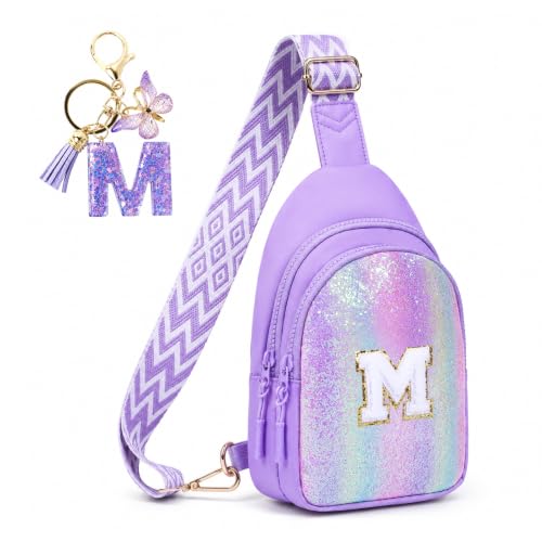 BAOPLAYKIDS - Initial Sling Bag for Girls Purple M - Perfect Birthday Gift for Ages 4-13 - Best Deal on Amazon