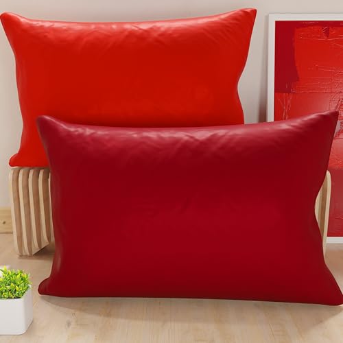 PETTI Artigiani Italiani - Coppia di Federe Cuscino 70x40 cm in Microfibra, Cuscini Arredo Camera da Letto, Divano, Set 2 Fodere Copricuscino, Federa Double Face Rosso e Bordeaux