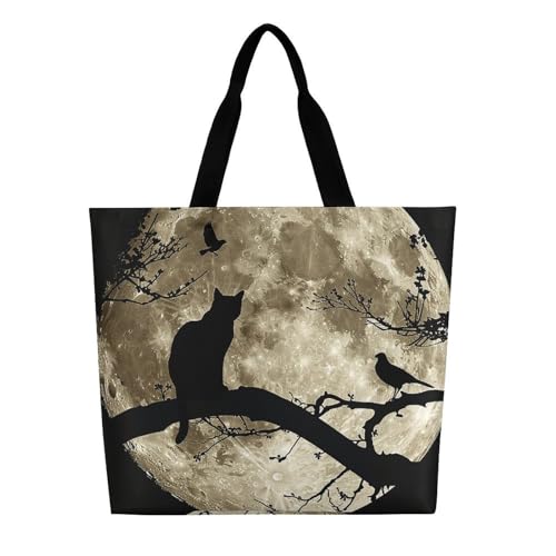 Cat Sitting on A Branch Tote Bag Large Women Casual Shoulder Bag Reusable Grocery Bag Fasion Handbag for Office Shopping Travel
