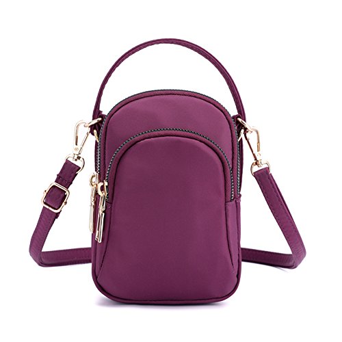 Toniker Nylon Multi-Pockets Small Crossbody Bags Cell Phone Purse Smartphone Wallet for Women with Handy Carry, Purple