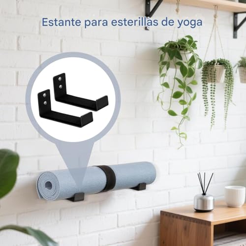 Soporte de pared para 2 esterillas de yoga en aluminio anodizado resistente para hogar y gimnasio 3
