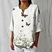 Womens Casual Loose Oversized Cotton Linen Shirts Printed V Neck Blouse Tops Half Sleeve Button Down T Shirts