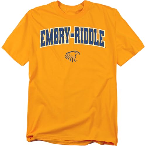 LOGOVISION Embry-Riddle Aeronautical University Arch Logo Secondary Unisex Adult T Shirt, Gold, Small