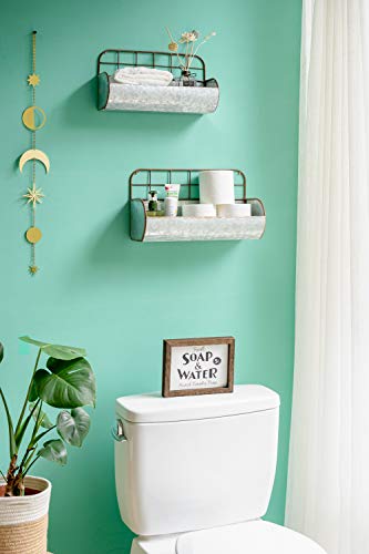 Dahey Farmhouse Galvanized Wall Basket Decor Bathroom Storage Bin Organizer Rustic Metal Wall Planter Wire Back Hanging Shelves For Bedroom Living Room Kitchen Apartment Entryway Laundry, Set Of 2 #TOP1