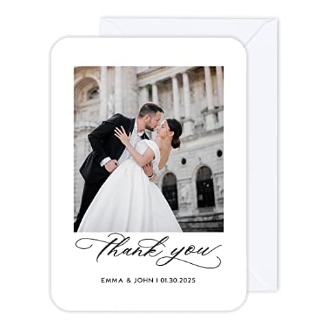 Andaz Press 5x7 Inch Personalized Photo Wedding Thank You Cards With Envelopes, Simple Wedding Thank You Card With Message, Custom Message Cards, Fairytale Wedding Thank You Notes Bulk 24 Pack Cover
