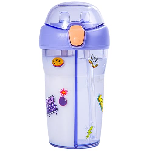 GEITOO ボトル 水筒 430ml ポータブルストロースポーツウォーターボトル BPAフリー プラスチックウォーターボトル ストローが二本 二つの独立した水筒 2種類の異なる飲料を入れられる 携帯便利 漏れ防止 家庭 カップル 女の子 アウトドアに む