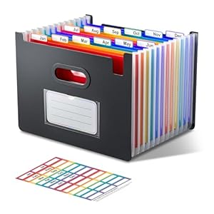 12 Pockets Accordian File Organizer, Upright & Open Top, Colorful Tabs, Larger Capacity Expanding File Folder, Letter/A4 Size for School, Home and Office, Classroom Must Haves