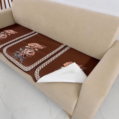 Image of Homerz 'Brooklyn Series' Premium Sofa Cover | Quilted Floral Design | Non-Slip Washable Sofa Protector | Soft Anti Slip Fabric (Ny Mustard, 5 (3+2) Seater, Only Seat Cover)