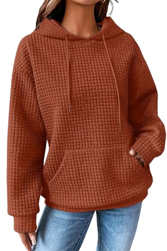 Image of SHEWIN Women Fall Waffle Hoodies Pullover Tops Hooded Sweatshirt