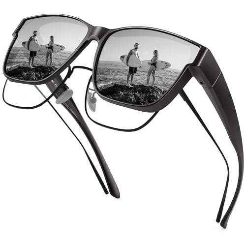 URUMQI Polarized Sunglasses Fit Over Glasses for Men Women, Oversized Square Sun Glasses UV400 Protection Shades