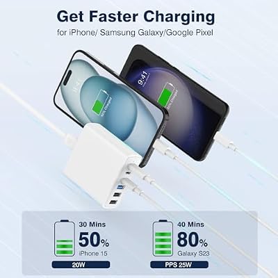 67W Dual Port USB C Power Adapter Bundle with 100W 6 Port Charging Station