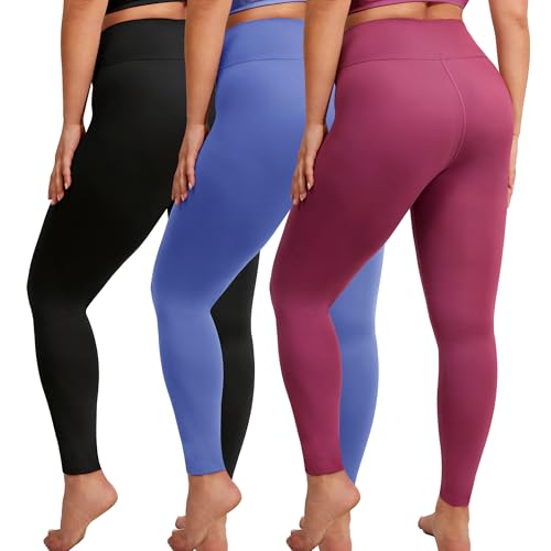 VALANDY Creamlush 3 Pack Plus Size Leggings for Women-High Waisted Soft Stretchy Yoga Pants,L-5XL