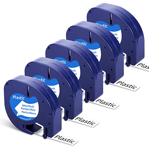 Fimax Kompatible für Dymo Etikettenband 12mm x 4m als Ersatz für Dymo LetraTag Etikettenband Plastic White, für LT-100H LT-100T XR, Kunststoff Schriftband Schwarz auf Weiß 91221/S0721660 Cover