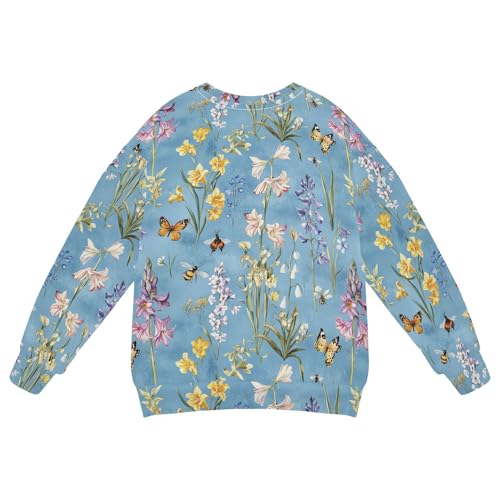 JUNZAN Flowers Hyacinths Butterflies Blue Little Boys Pullover Hoodie Fleece Fall Tops Shirts Party 4T2