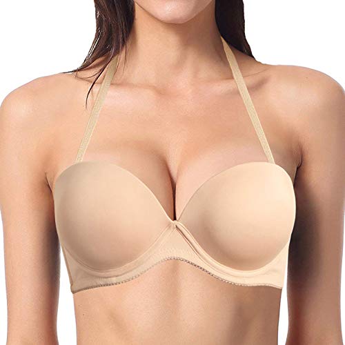 Ybcg Push Up Strapless Convertible Thick Padded Underwire Supportive Bra For Women's Wedding 34B Nude Nude 34B #TOP2