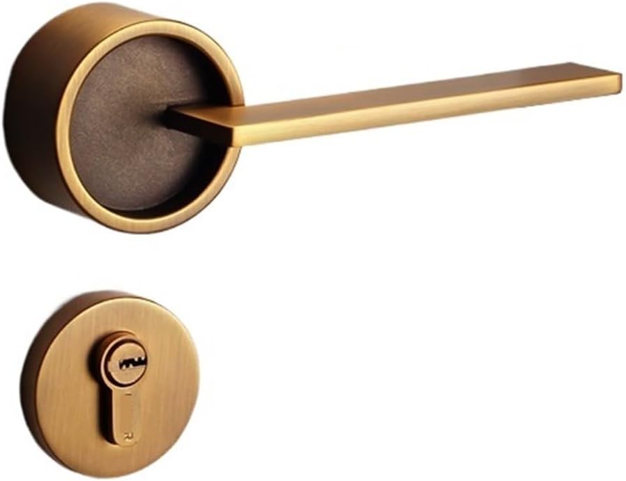 Bedroom Door Lock Indoor Silent Door Lock Solid Wood Door Lock Yellow Bronze Italian Style Door Lock(with Key)