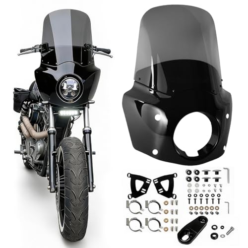 Motorcycle Fairing 5.75 Headlight Fairing with 15 Motorcycle Windshield 39mm Mounting Hardware(Narrow-Glide) for Harley Sportster 1100 1200 Iron 883(Smoke)