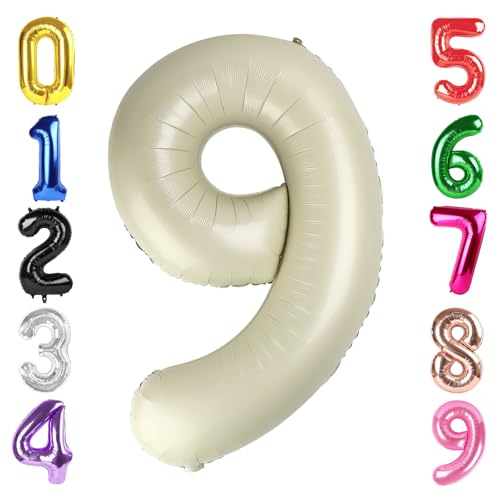 Image of 40 Inch Cream Number 9 Balloon Birthday Party Decorations for Men & Women | 40 Inch Cream inflatable foil number balloons, large birthday decorations for 9th birthday