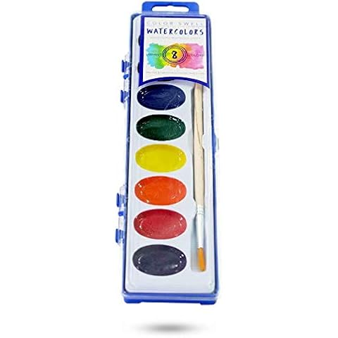 Color Swell Watercolor Paints with Strong Wood Brush 8 Colors Washable Water Colors Great for Kids All-Ages Parties Students Classrooms Cover