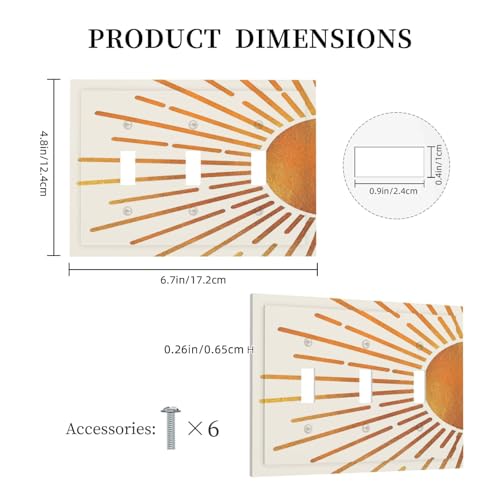 Decorative Light Switch Plate Covers Mid Century Gold Sun Boho Sunrise 3 Gang Light Switch Cover Plate Triple Toggle Wall Plate Switch Plate Cover for Bedroom Home Decor