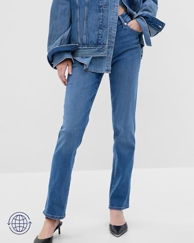 Image of Gap Women Straight Fit Mid Rise Mid Washed Jeans
