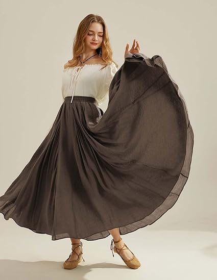 Maxi Skirts for Women High Waist Renaissance Skirt Long Skirt with Pockets Beige4