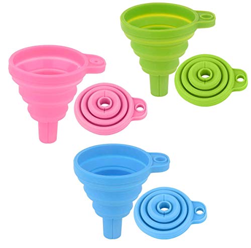 3 Pack Silicone Collapsible Funnel,Collapsible Funnel Set, Small Silicone Foldable Funnel for Liquid Transfer 100% Food Grade Silicone (3 Pack,Pink/Blue/Green)