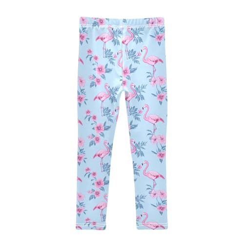 Flamingo Flowers Pattern Girls Leggings Kids Yoga Pants Athletic Tights Pants 4-10 Years2
