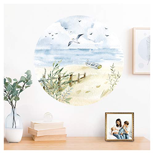Grandora DL580 Sticker Mural Autocollant pour Salon, mer, Plage, Chambre à Coucher, Couloir, Salle à Manger, mer du Nord, mer Baltique Rond