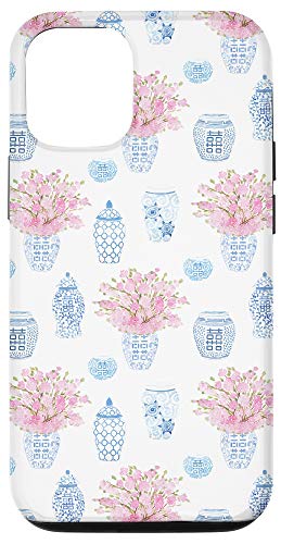 Iphone 12/12 Pro Preppy Pink And Blue Chinoiserie Ginger Jar Case #TOP11