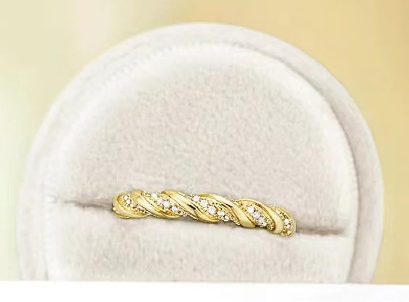 ENDLESSNESS & ETERNITY Twisted Half Eternity Cubic Zirconia CZs Simulated Diamond 14K Gold Plated Stackable Wedding Band Ring Engagement Ring Anniversary Ring Party Ring - Image 5
