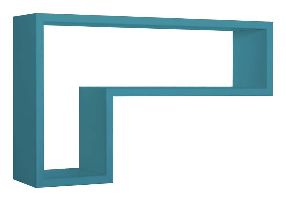 MODULARREDO | LETTERA Mensola da Muro, Pensile Bagno, Mensola da Parete, Scaffale da Parete, Blu Laguna, 61x37 p15.5 cm - Made in Italy