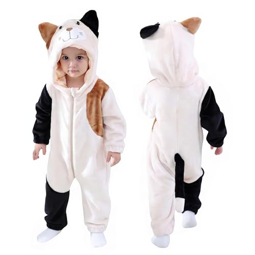 TONWHAR Baby Halloween Costume Hooded Romper Infants Toddlers Animal Jumpsuit for Fall Winter Kids Daily Playwear(18-24 Months Cat)