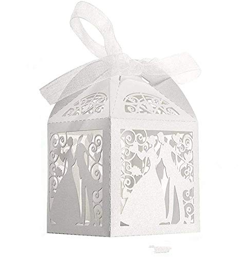 HJRUIUA 100 Piezas Boda Cajas para Dulces, Regalo Cajas Papel con Cintas, Diseño de Jaula, Recuerdo, Decoración para Boda, Regalos de Invitados, Ideal para Caramelos, Bombones, etc.