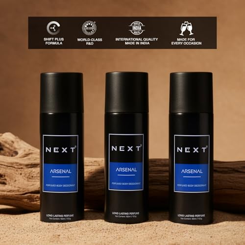 Image of Next Care Arsenal Perfumed Body Spray for Men & Women | Long Lasting Deodorant Spray | Smokey Vanilla & Oudh Fragrance | Daily Freshness Deo | 150ml Each (Pack of 3)