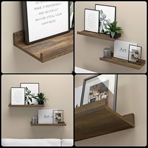 Floating Shelves for Wall, Wall Mounted Shelves Set of 2, Rustic Shelves with Lip, Display Picture Ledge Shelf for Wall Decor Living Room Bathroom Kitchen - Brown Floating Shelves for Wall Wall Mounted Shelves Set of 2 Rustic Shelves with Lip Display Picture Ledge Shelf for Wall Decor Living Room Bathroom Kitchen Brown
