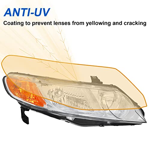 Alziria Fit For 06 07 08 09 10 11 Honda Civic Headlight 2006 2007 2008 2009 2010 2011 Honda Civic Headlights 2006-2011 Honda Civic Headlight Assembly 4-Door Sedan(Not Fit 2Door Coupe) #TOP4