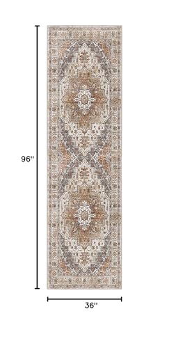 Madane Hallway Runner 3x8, Kitchen Rugs Washable Entryway Rug Vintage Kitchen Runners Non Slip Indoor Area Rug Farmhouse Carpet Runner for Bathroom Living Room Bedroom (3 X 8, Turmeric/Grey)