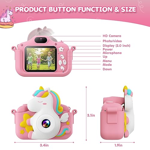 Image of Children's Camera, CAMCLID Children's Camera 1080P 2.0 Inch Screen Digital Camera Children with 32GB SD Card, Christmas Toy Gifts for 3 4 5 6 7 8 9 Years Boys and Girls (Pink)