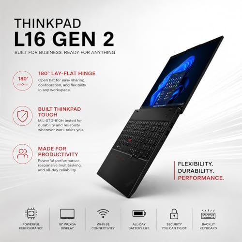 Image of Lenovo ThinkPad L16 Gen 2 Touchscreen Laptop, Intel Core Ultra 5 225U (> Ultra 7 265U), 16 inch WUXGA IPS Display, 16GB DDR5 RAM, 512GB PCIe NVMe SSD, Backlit Keyboard, Fingerprint Reader, Windows 11 Pro